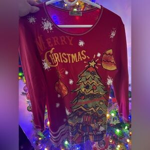 Festive Red Christmas Tree Long Sleeve Top